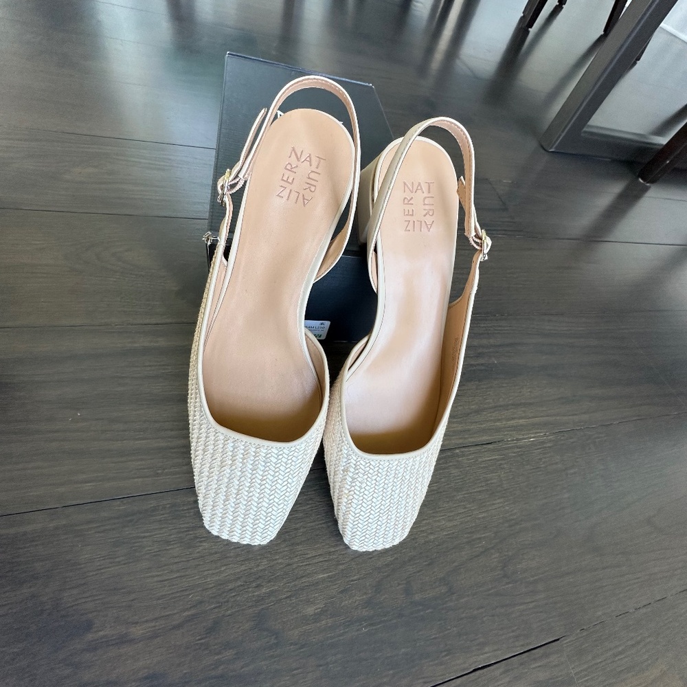 NWT! Naturalizer Jayla Slingback Beige Weave With Block Heels--Size 12W